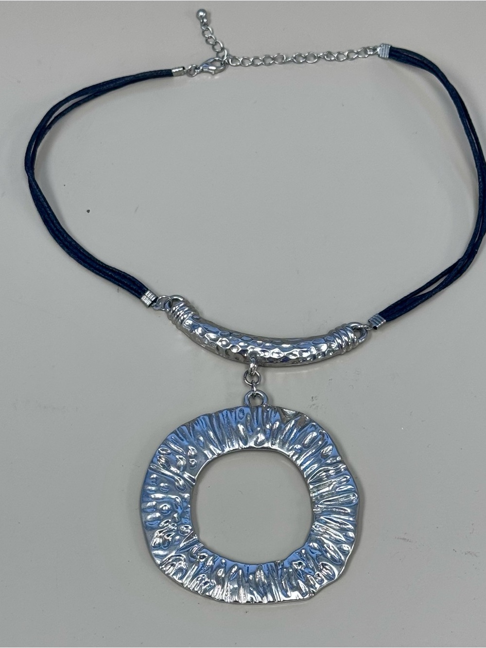 Silver Textured Circle Pendant Necklace - Women Jewelry